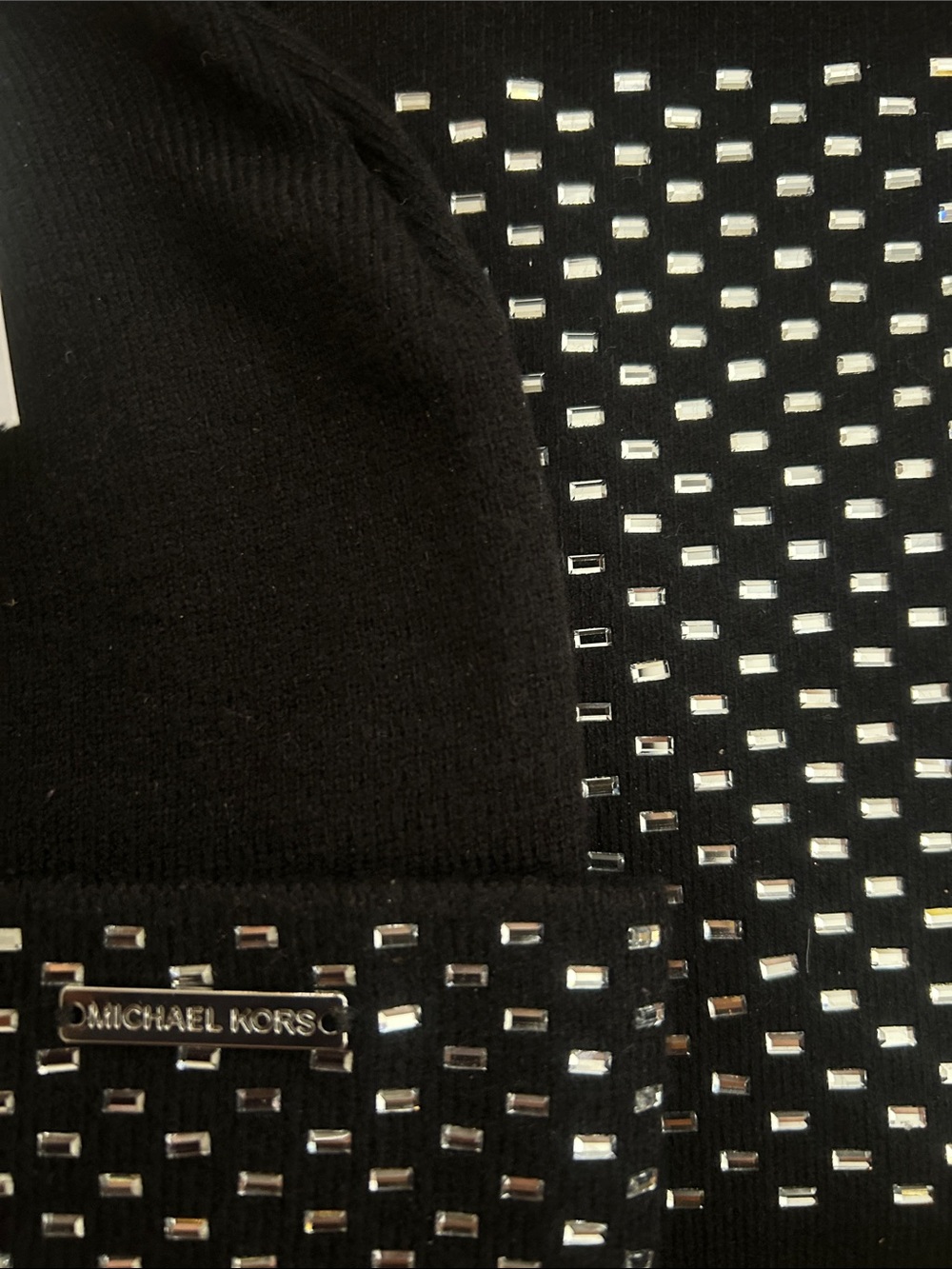 Michael Kors Black and White Knit Hat & Scarf Set - Picture 2 of 6